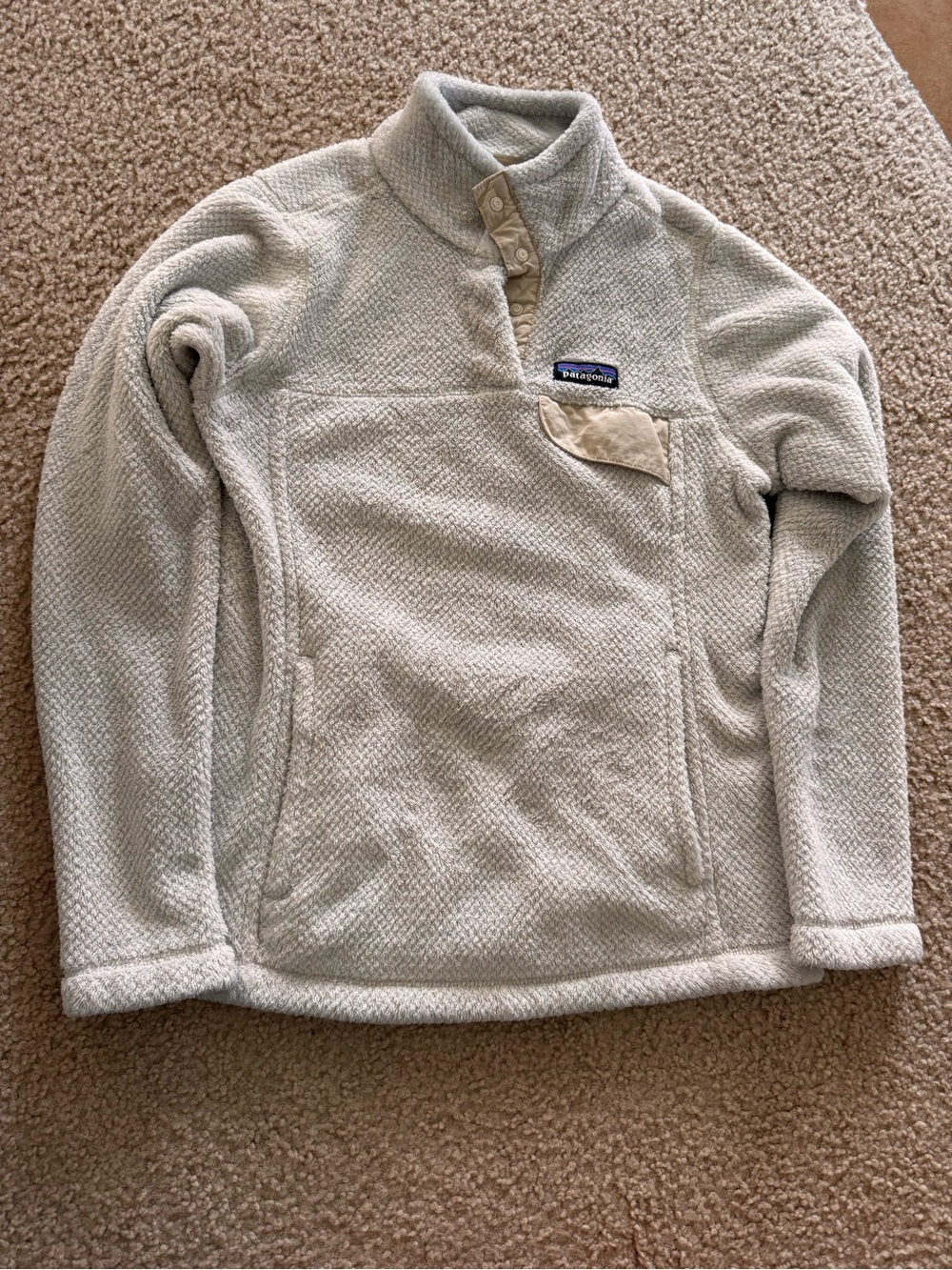 Patagonia Cream and Tan Sherpa Pullover with Logo Patch